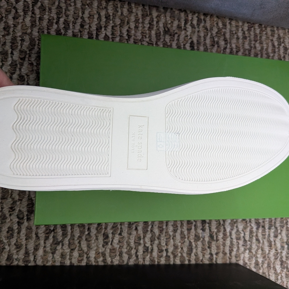 kate spade White Leather Sneakers with Black Spade Accent Fez Action Nappa Calf - Picture 5 of 5